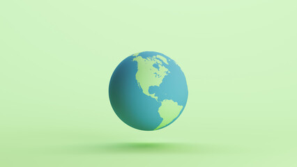 Green blue globe earth north America south America oceans geography mint background 3d illustration render digital rendering