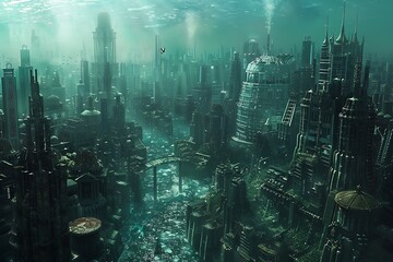 Oceanic Metropolis Futuristic City Beneath the Waves