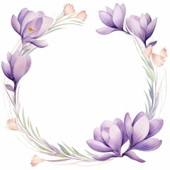 Fototapeta premium crocus themed frame or border for photos and text.delicate purple and white flowers. watercolor illustration, flowers frame, botanical border, For wedding cards, covers, invitations, and clipart.