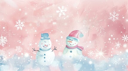 Pastel Winter Wonderland:  a whimsical winter wonderland background with soft pastel hues, showcasing sparkling snowflakes, friendly snowmen, and a touch of holiday magic