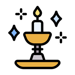 Oil Lamp Icon With Line Color Style 