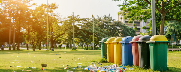 Public Recycling Bins for Eco-Friendly Waste Disposal in a Lush Green Park