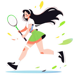 Cartoon Girl Enjoying Badminton