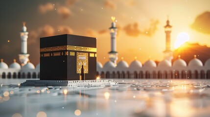 Holy Kaaba in Mecca, Saudi Arabia. A style in vibrant and detailed illustration