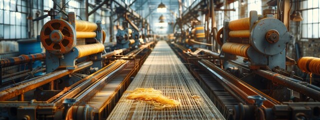Obraz premium Textile factory with spinning and weaving machines.