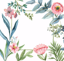 Obraz premium Floral Watercolor Frame with Butterflies and Flowers