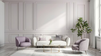 Minimalist White Living Room with Elegant Furniture and Serene Atmosphere for Design Publications