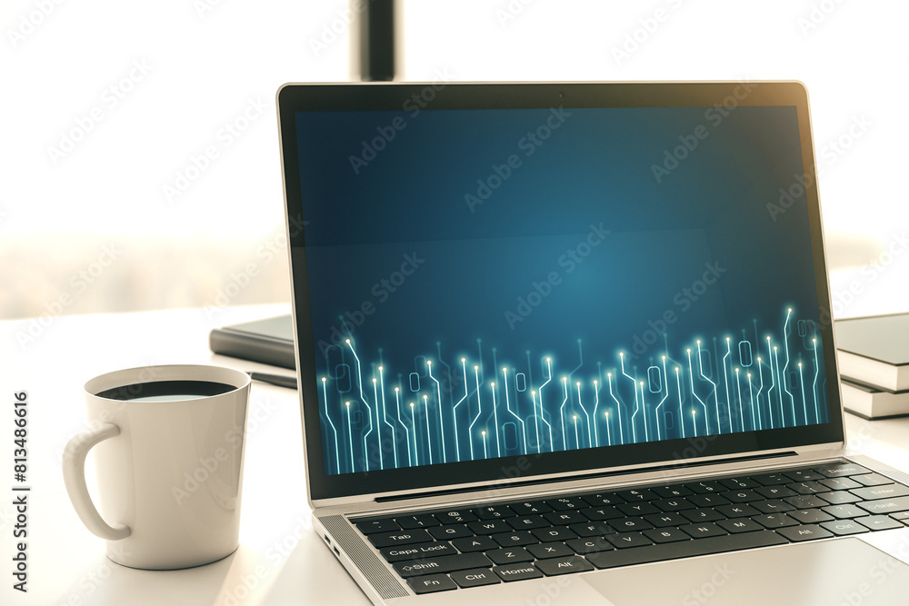 Leinwandbilder creative abstract micro circuit sketch on modern laptop monitor, future technology and ai concept. 3