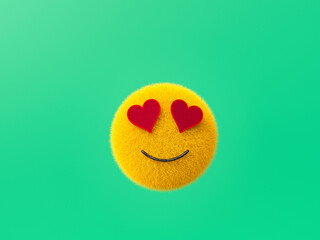 3D fluffy emoji with heart shaped eyes