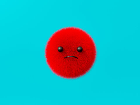 3D red fluffy frowning emoji