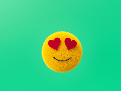 3D fluffy emoji with heart shaped eyes