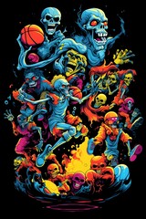 Fototapeta premium Thrilling Street Basketball Tournament with Vibrant Psychedelic Aesthetic