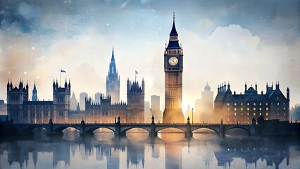 Fototapeta premium Big Ben & London Cityscape: Contemporary Minimalist Double Exposure Collage Art