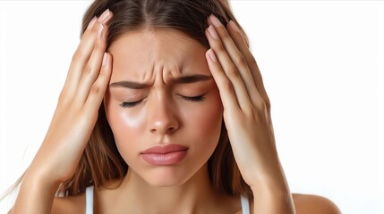 Fototapeta premium A woman with her hands on her head.