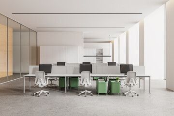 White and green open space office interior