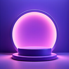 Vibrant Violet, Illuminated Product Showcase,PurpleBackdrop, PurpleStand, TwoTieredStand, IlluminatedPanel, Minimalist, GenerativeAI

