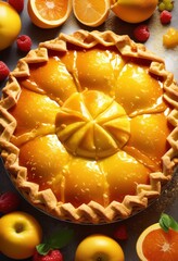 glistening golden crust freshly baked fruit close view delicious pastry, shiny, pie, scenic, tasty,...