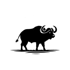 African Buffalo Silhouette- Against the Savanna's Horizon in Stunning Vector Artistry- African Buffalo Illustration- African Buffalo Vector. 