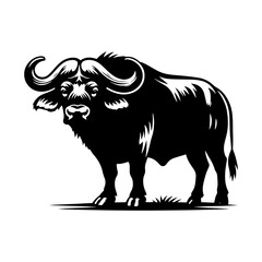 African Buffalo Silhouette- Against the Savanna's Horizon in Stunning Vector Artistry- African Buffalo Illustration- African Buffalo Vector. 
