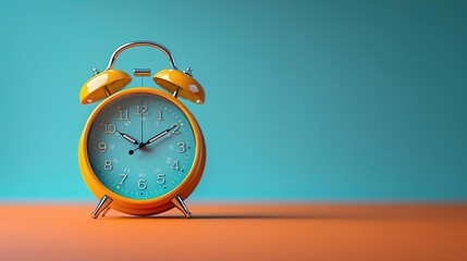 Photo of a yellow alarm clock on a blue background.