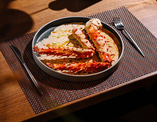 Gourmet lobster dish on restaurant table