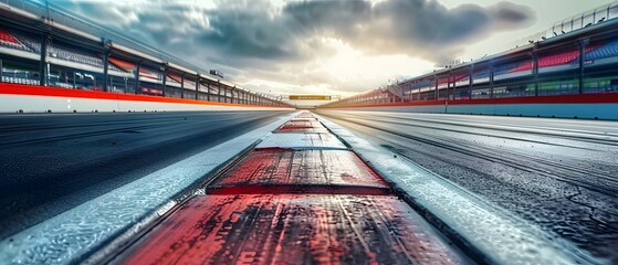 empty asphalt race track with start and finish line website web banner panorama