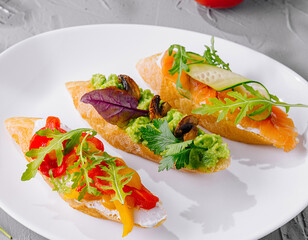 Gourmet bruschetta trio on elegant plate
