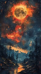 Obraz na płótnie Canvas Watercolor illustration art of stars, sky, astronomy, vintage style.