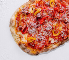 Delicious homemade pepperoni pizza on white background