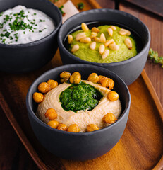 Gourmet beer snack platter with dips