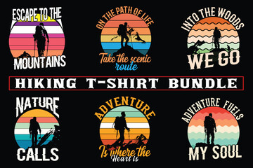 Hiking t shirt design for print on demand, adventure mountain outdoor hiking custom t-shirt design bundle, Adventure is Calling Hiking