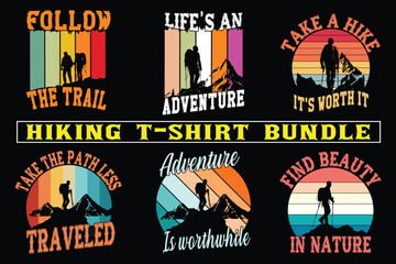 Hiking t shirt design for print on demand, adventure mountain outdoor hiking custom t-shirt design bundle, Adventure is Calling Hiking