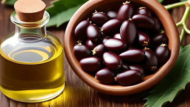castor beans and oil. illustration animation. 