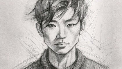 Sketch of asian guy on white paper