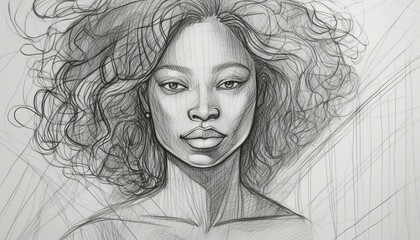 Sketch of black woman on white paper