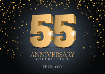 Anniversary 55. gold 3d numbers. Poster template for Celebrating 55th anniversary event party. Vector illustration