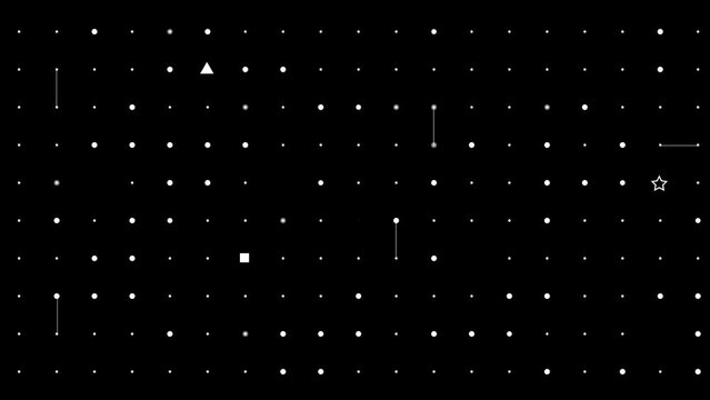 animation of evenly spaced circles of different sizes and different shapes. Seamless looped 4k animation on a black background
