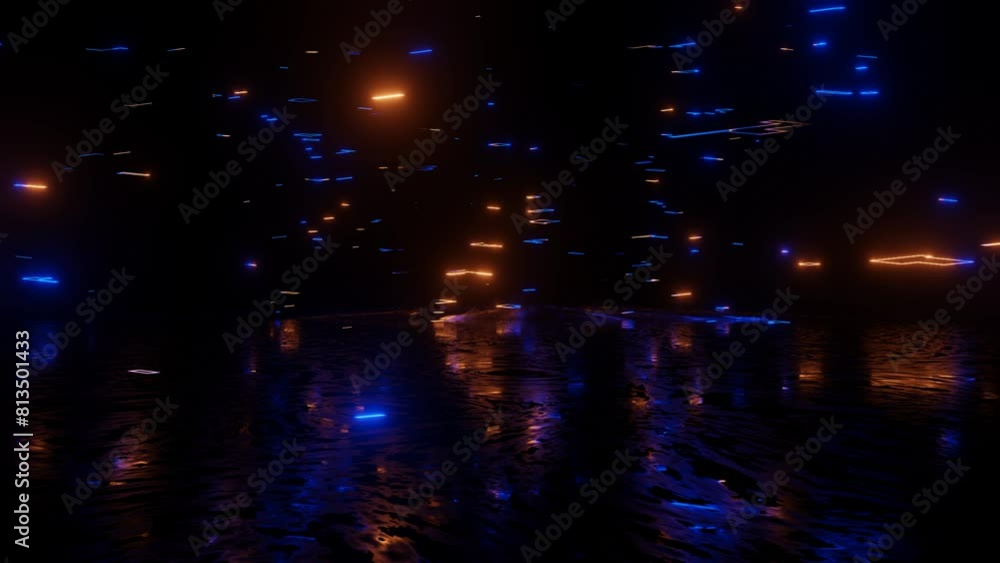 Aufkleber neon design blue red pattern. 4k video with various neon elements and a reflecting floor. looped 3d 