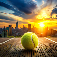 "Sunset Silhouette: Ball Atop Rooftop"