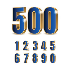 3d blue numbers with golden outline. Symbol set. Vector illustration