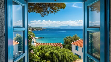 open window to the view of greek sea © sam richter