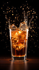 A glass of soda with ice cubes