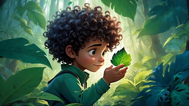 A boy is exploring the environment