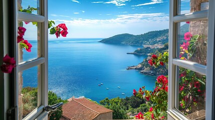 open window to the view of  the ocean