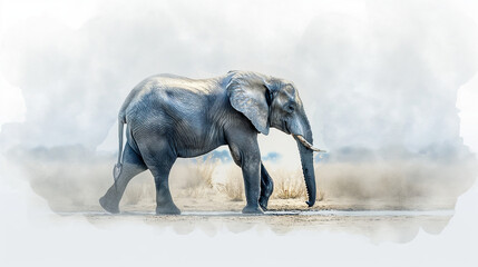 Fototapeta premium Majestic Elephant Walking Through Misty Waterscape