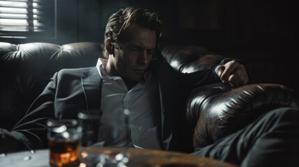 Alcoholic businessman in depression