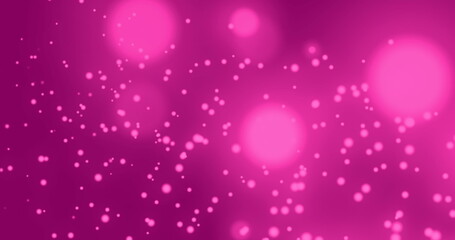 Bright pink lights and small particles are floating in purple background