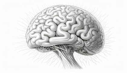 human brain drawing sketch on white background