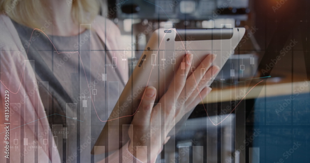 Poster image of data processing over woman using smartphone