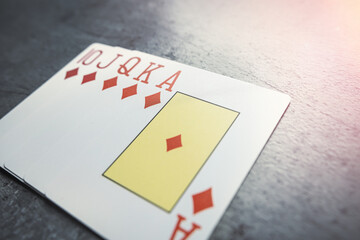 Diamonds royal flush playing cards poker combination on grey background